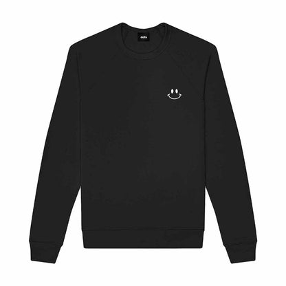 Dalix Smile Face Embroidered Fleece Crewneck Long Sleeve Sweatshirt Mens in Black 2XL XX-Large