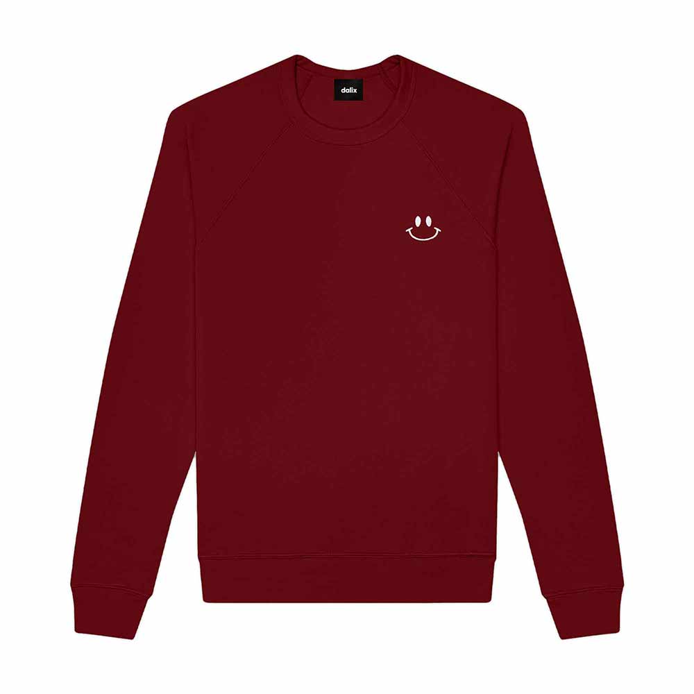 Dalix Smile Face Embroidered Fleece Crewneck Long Sleeve Sweatshirt Mens in Cardinal Red 2XL XX-Large