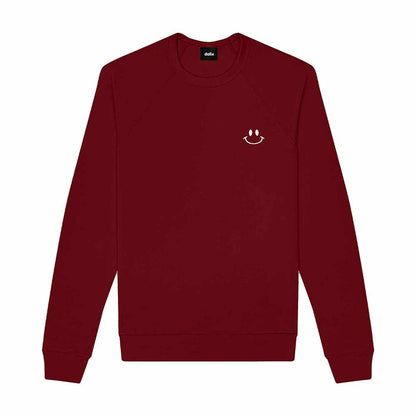 Dalix Smile Face Embroidered Fleece Crewneck Long Sleeve Sweatshirt Mens in Cardinal Red 2XL XX-Large