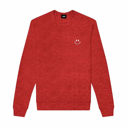 Dalix Smile Face Embroidered Fleece Crewneck Long Sleeve Sweatshirt Mens in Heather Red 2XL XX-Large