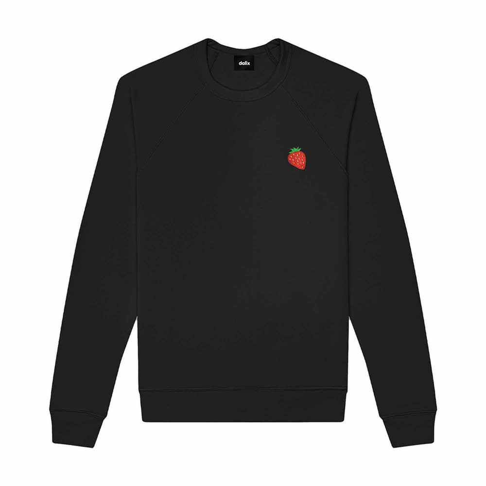 Dalix Strawberry Embroidered Fleece Crewneck Long Sleeve Sweatshirt Mens in Black 2XL XX-Large