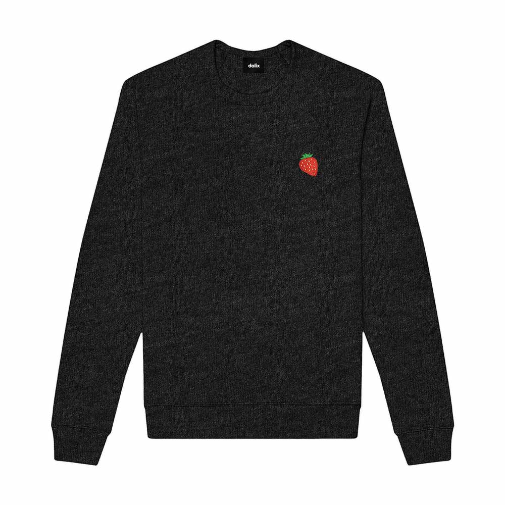 Dalix Strawberry Embroidered Fleece Crewneck Long Sleeve Sweatshirt Mens in Dark Heather 2XL XX-Large