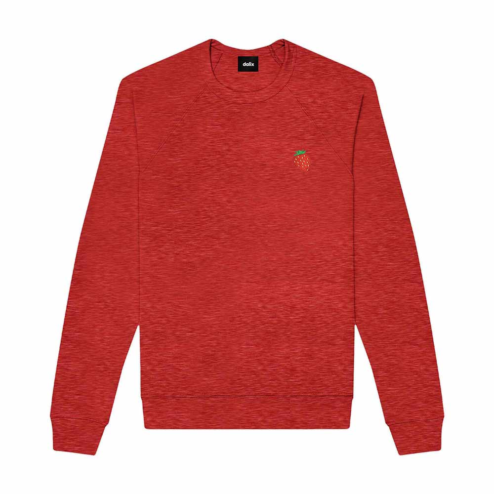Dalix Strawberry Embroidered Fleece Crewneck Long Sleeve Sweatshirt Mens in Heather Red 2XL XX-Large