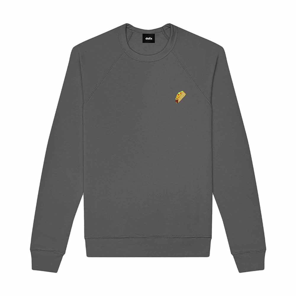 Dalix Taco Embroidered Fleece Crewneck Long Sleeve Sweatshirt Mens in Asphalt Gray 2XL XX-Large
