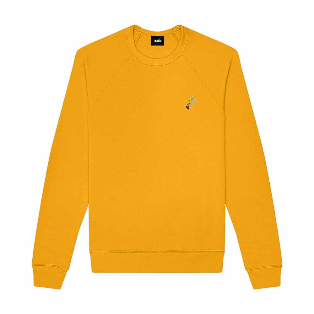 Dalix Taco Embroidered Fleece Crewneck Long Sleeve Sweatshirt Mens in Gold 2XL XX-Large