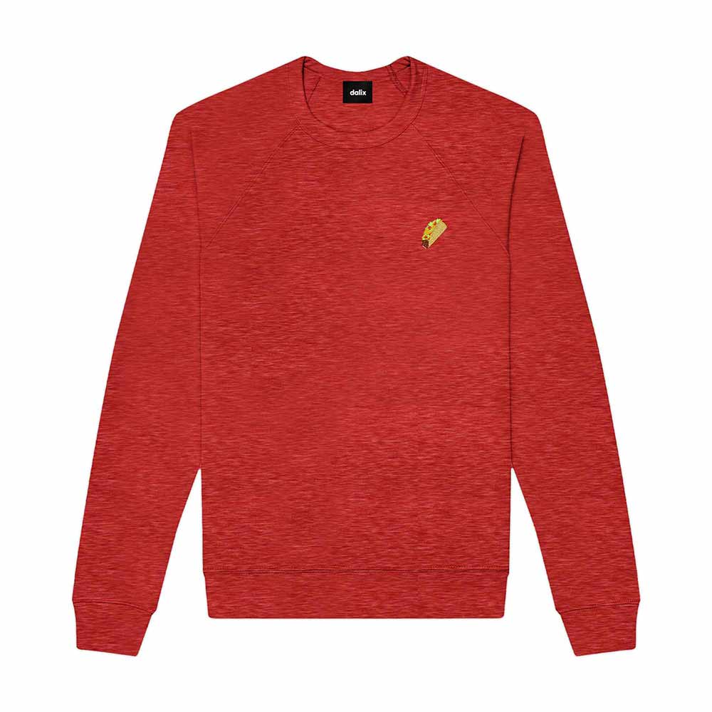 Dalix Taco Embroidered Fleece Crewneck Long Sleeve Sweatshirt Mens in Heather Red 2XL XX-Large