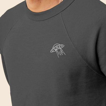Dalix UFO Embroidered Fleece Crewneck Long Sleeve Sweatshirt Mens in Asphalt Gray 2XL XX-Large