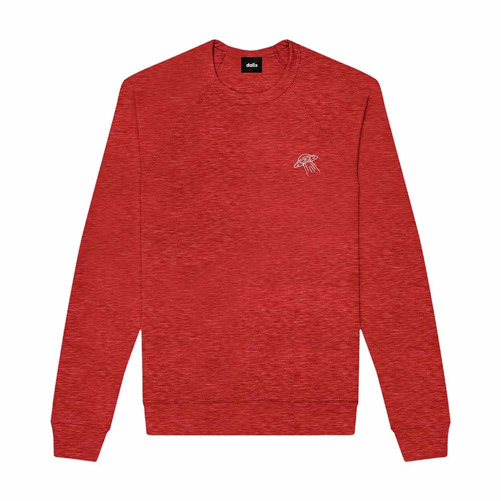 Dalix UFO Embroidered Fleece Crewneck Long Sleeve Sweatshirt Mens in Heather Red 2XL XX-Large