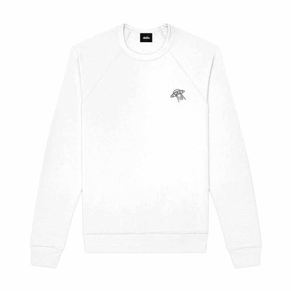 Dalix UFO Embroidered Fleece Crewneck Long Sleeve Sweatshirt Mens in White 2XL XX-Large