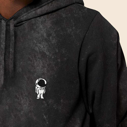 Dalix Astronaut Embroidered Fleece Hoodie Mineral Wash Long Sleeve Sweatshirt Mens in Black 2XL XX-Large