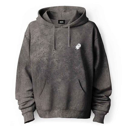 Dalix Ghost Embroidered Washed Hooded Sweatshirt Fleece Soft Cotton Mens in Gray 2XL XX-Large