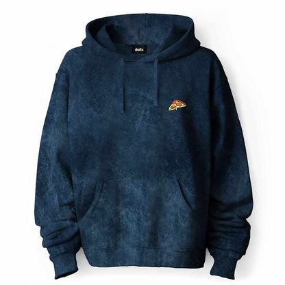 Dalix Pizza Embroidered Fleece Hoodie Mineral Wash Long Sleeve Sweatshirt Mens in Navy Blue 2XL XX-Large