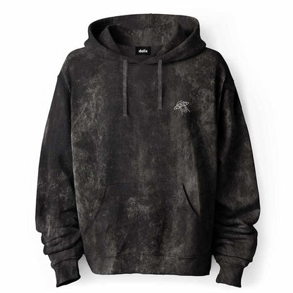 Dalix UFO Embroidered Fleece Hoodie Mineral Wash Long Sleeve Sweatshirt Mens in Black 2XL XX-Large