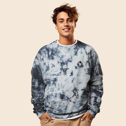 Dalix Astronaut Embroidered Fleece Tie Dye Wash Long Sleeve Crewneck Sweatshirt Mens in Tie Dye Black 2XL XX-Large