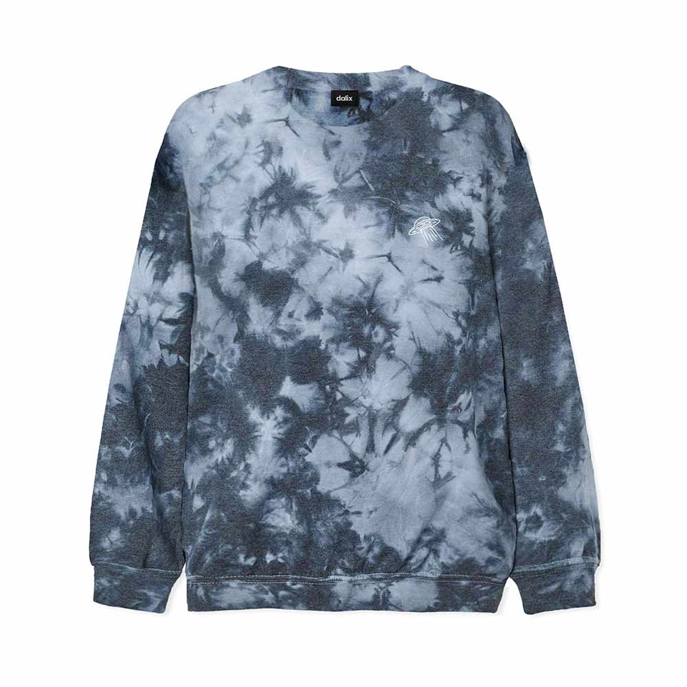 Dalix UFO Embroidered Fleece Tie Dye Wash Long Sleeve Crewneck